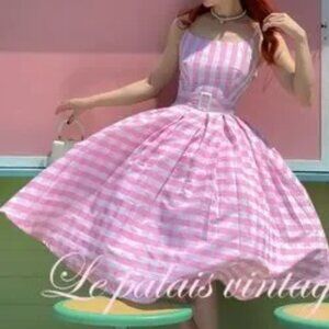 Le Palais Vintage Limited Edition Barbie Pink Gingham Belted Circle Skirt M